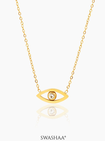Hollow Solitaire Eye Charm 18K Gold Plated Chain Pendant Necklace