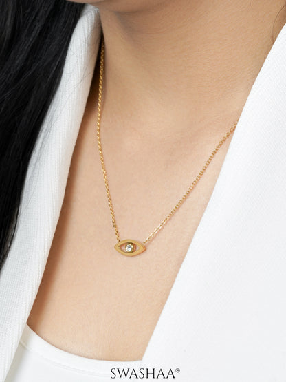 Hollow Solitaire Eye Charm 18K Gold Plated Chain Pendant Necklace