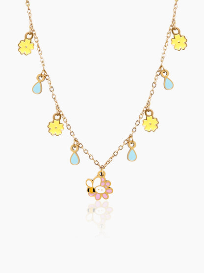 Honey Bee Bloom, Flower, Charms 18K Gold Plated Kid's Necklace