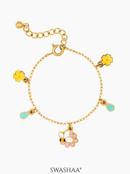 Honey Bee Bloom Charms 18K Gold Plated Kid's Loose Bracelets