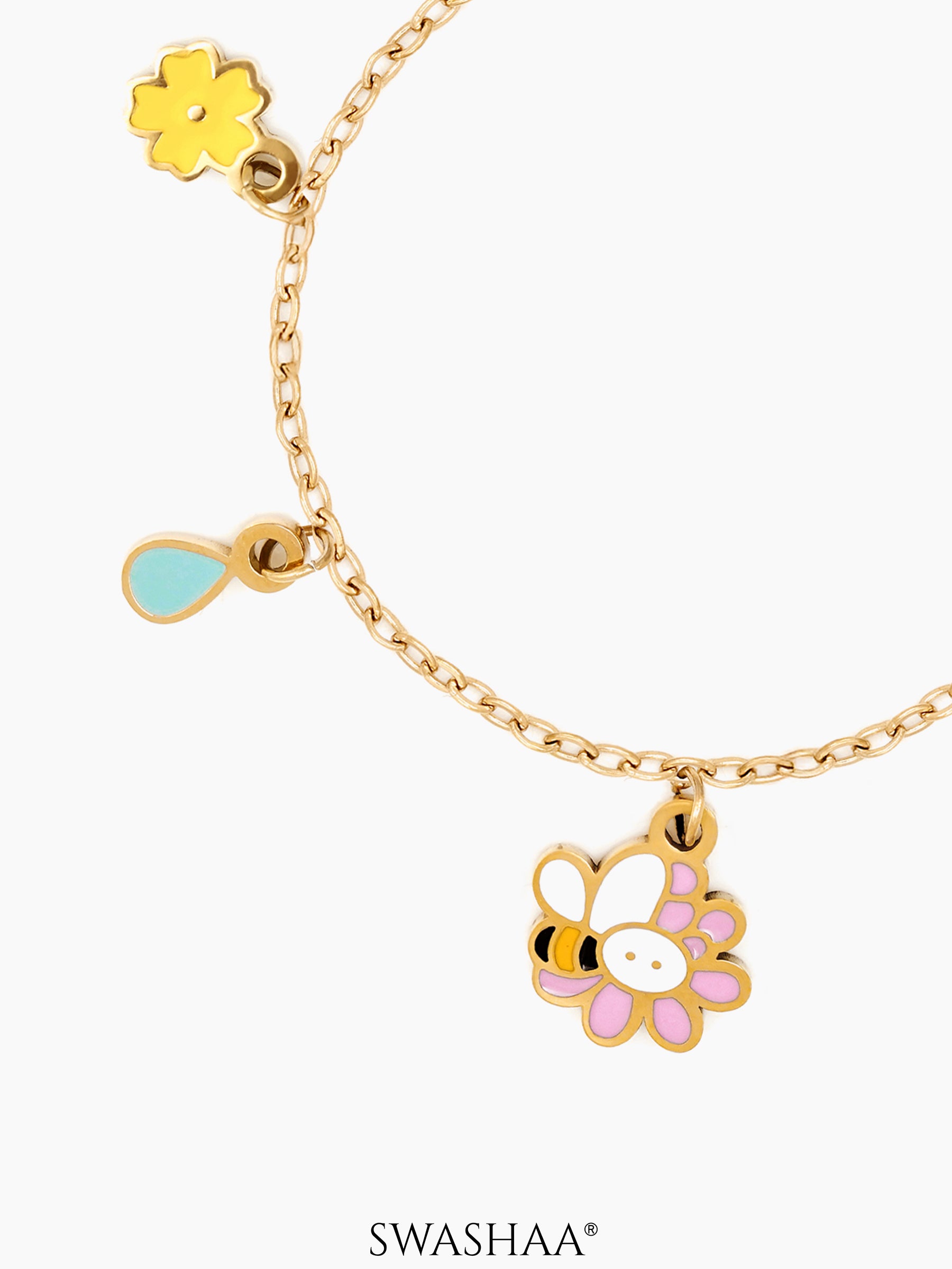 Honey Bee Bloom Charms 18K Gold Plated Kid's Loose Bracelets