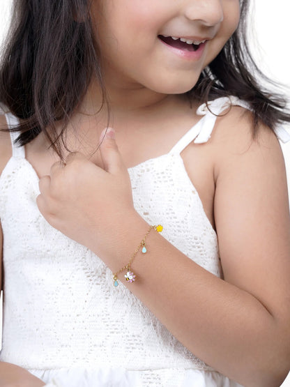 Honey Bee Bloom Flower Floral Charms Kid's Jewelry Set Of 3 Necklace, Stud Earrings & Charm Bracelet