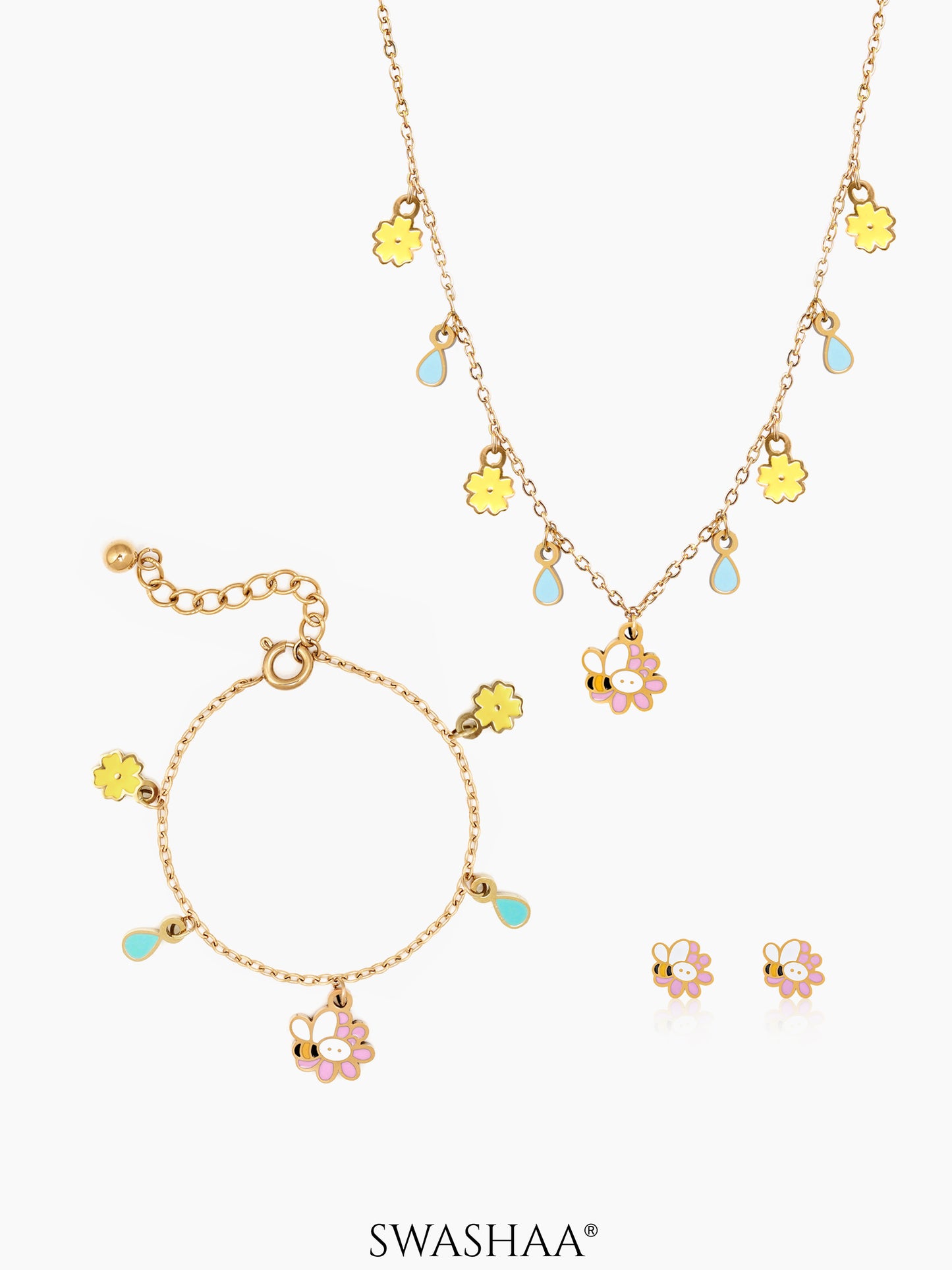 Honey Bee Bloom Kid's Jewelry Set Of 3 – Necklace, Earrings & Bracelet