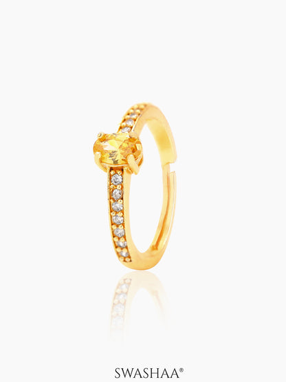 Honeyed Round Cut Stone 18K Gold Plated Ring
