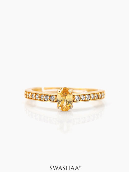 Honeyed Round Cut Stone 18K Gold Plated Ring