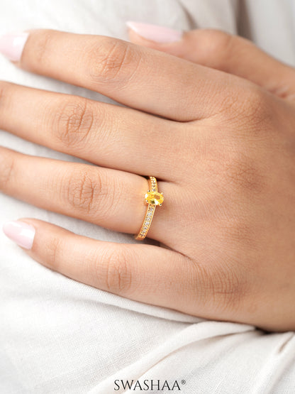 Honeyed Round Cut Stone 18K Gold Plated Ring