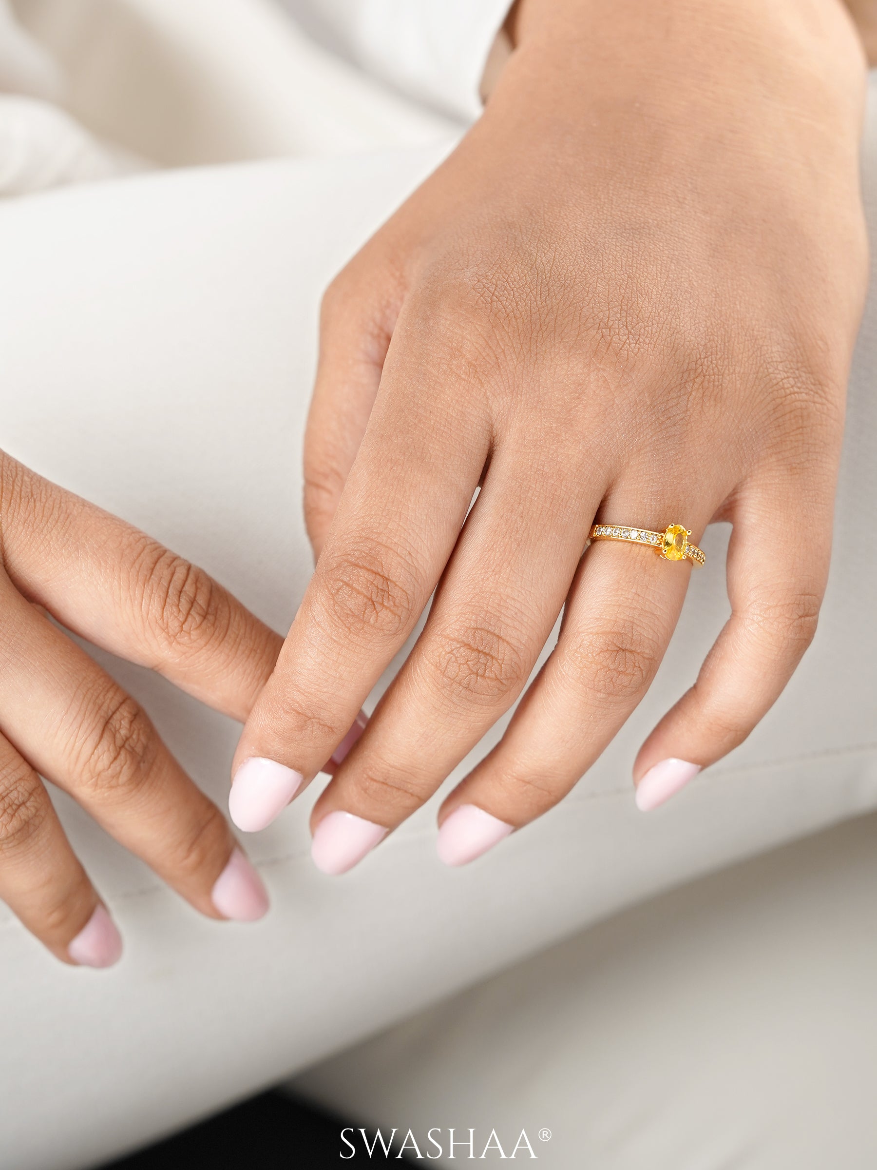 Honeyed Round Cut Stone 18K Gold Plated Ring