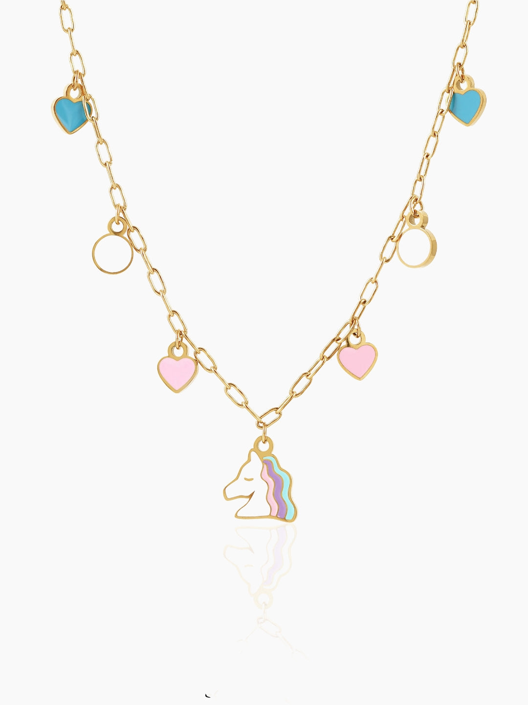 Hoo la Unicorn and Heart Charms Kid's Jewelry Set Of 3 - Necklace, Bracelet & Stud Earrings