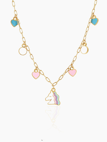 Hoo la Unicorn and Heart Charms Kid's Jewelry Set Of 3 - Necklace, Bracelet & Stud Earrings