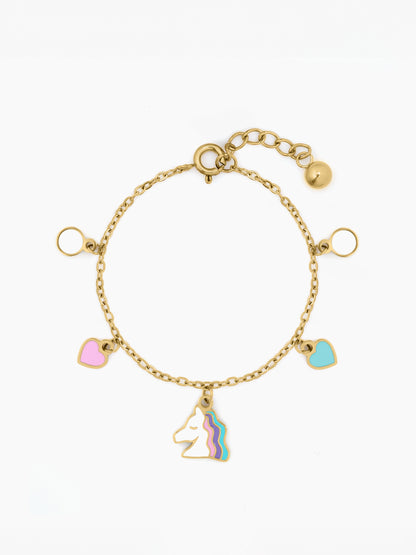 Hoo la Unicorn and Heart Charms Kid's Jewelry Set Of 3 - Necklace, Bracelet & Stud Earrings