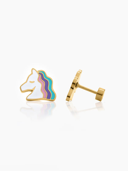 Hoo la Unicorn 18K Gold Plated Kid's Stud Earrings - Swashaa