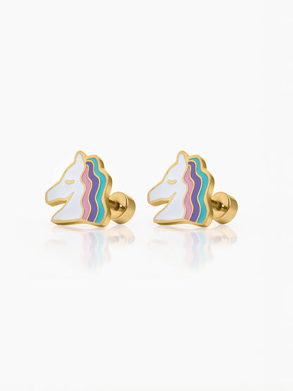 Hoo la Unicorn 18K Gold Plated Kid's Stud Earrings - Swashaa