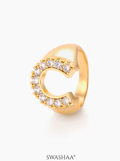 Horseshoe Sparkling CZ Stones 14K Gold Plated Ring