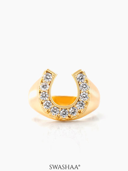 Horseshoe Sparkling CZ Stones 14K Gold Plated Ring