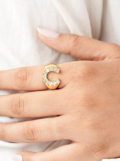 Horseshoe Sparkling CZ Stones 14K Gold Plated Ring