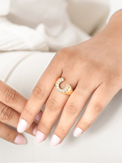 Horseshoe Sparkling CZ Stones 14K Gold Plated Ring