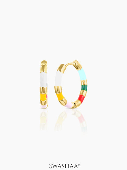 Hula Colorful Enamel Multi Colour Yellow Red Green Pink 18K Gold Plated Hoop Earrings
