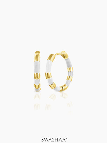 Hula Colorful Enamel White-18K Gold Plated Hoop Earrings