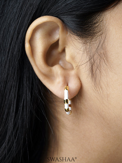 Hula Colorful Enamel White-18K Gold Plated Hoop Earrings