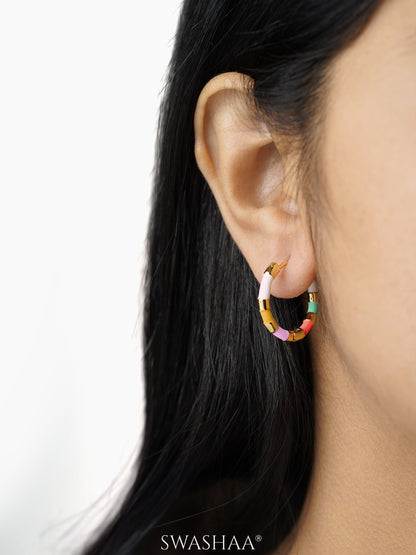 Hula Colorful Enamel Multi Colour Yellow Red Green Pink 18K Gold Plated Hoop Earrings