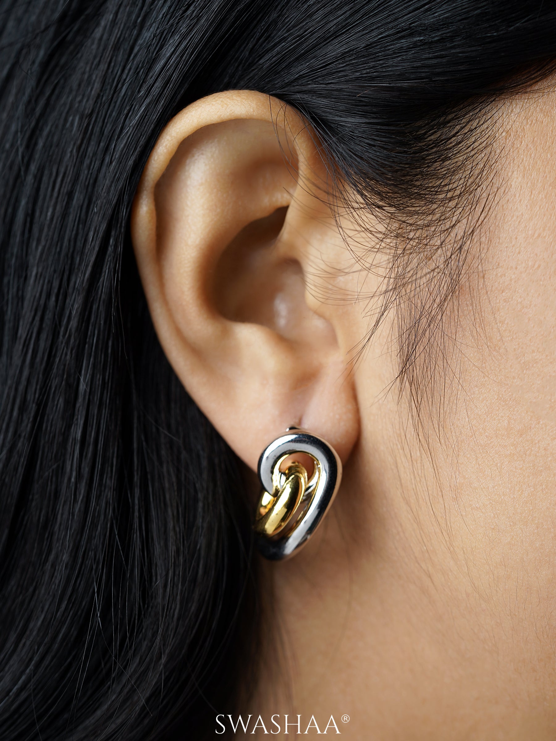 Hulen Two Tone Sculptural Swirls Curve Loop 18K Gold Plated Earrings