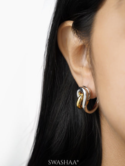 Hulen Two Tone Sculptural Swirls Curve Loop 18K Gold Plated Earrings