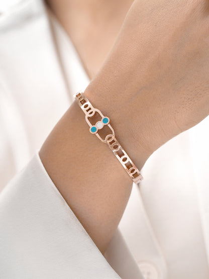 Hylee Trio Evil Eye Turquoise White Marble Rosegold Plated Bracelet