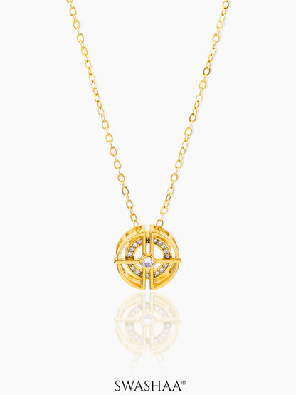 Hyni Diamond Round Charm18K Gold Plated Chain Pendant Necklace