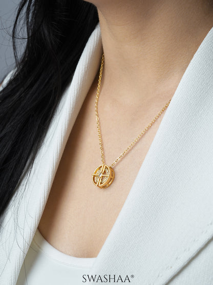 Hyni Diamond Round Charm18K Gold Plated Chain Pendant Necklace