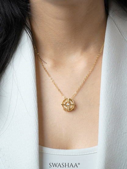 Hyni Diamond Round Charm18K Gold Plated Chain Pendant Necklace