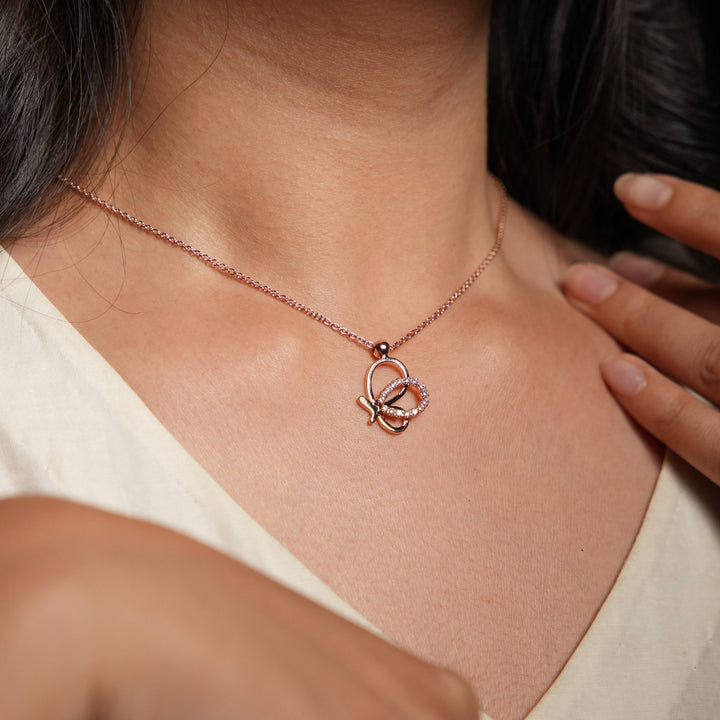 Volar Butterfly Rosegold Plated Necklace - Swashaa