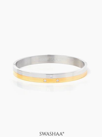 Iago Dual Tone Three Diamonds Silver-18K Gold Plated Men's Kada