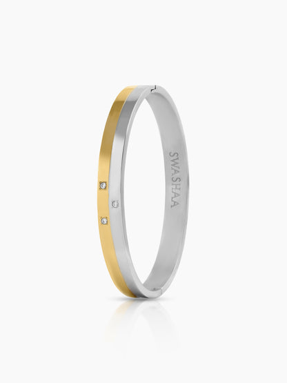 Iago Dual Tone Three Diamonds Silver-18K Gold Plated Men's Kada