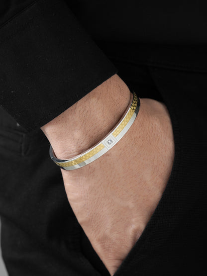 Iago Dual Tone Three Diamonds Silver-18K Gold Plated Men's Kada