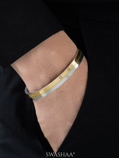 Iago Dual Tone Three Diamonds Silver-18K Gold Plated Men's Kada