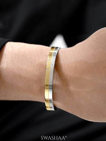 Iago Dual Tone Three Diamonds Silver-18K Gold Plated Men's Kada