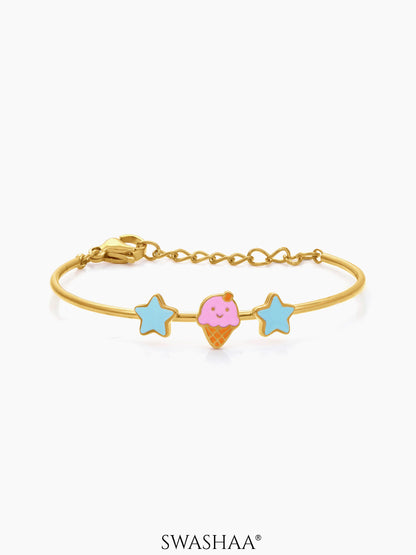Icecream Twinkle Charms 18K Gold Plated Kid's Cuff Kada Bracelet
