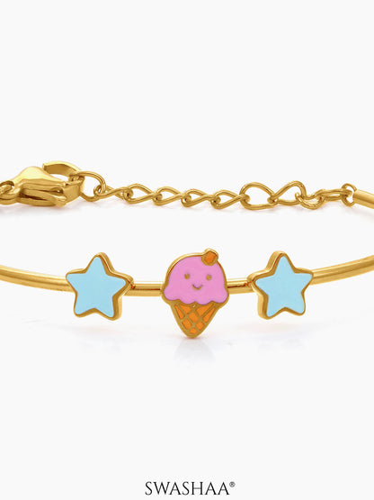 Icecream Twinkle Charms 18K Gold Plated Kid's Cuff Kada Bracelet