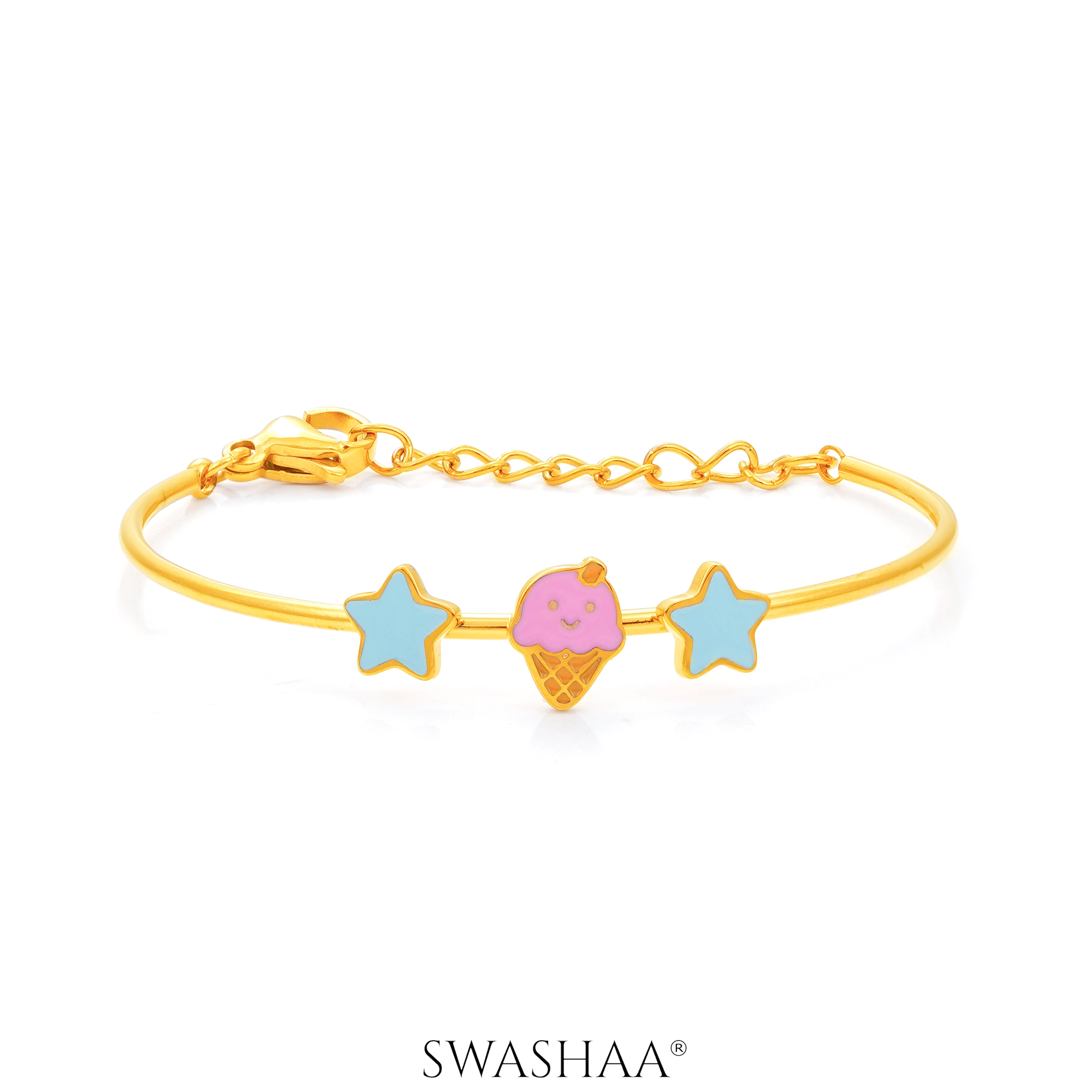 Icecream Twinkle Charms 18K Gold Plated Kid's Kada Bracelet