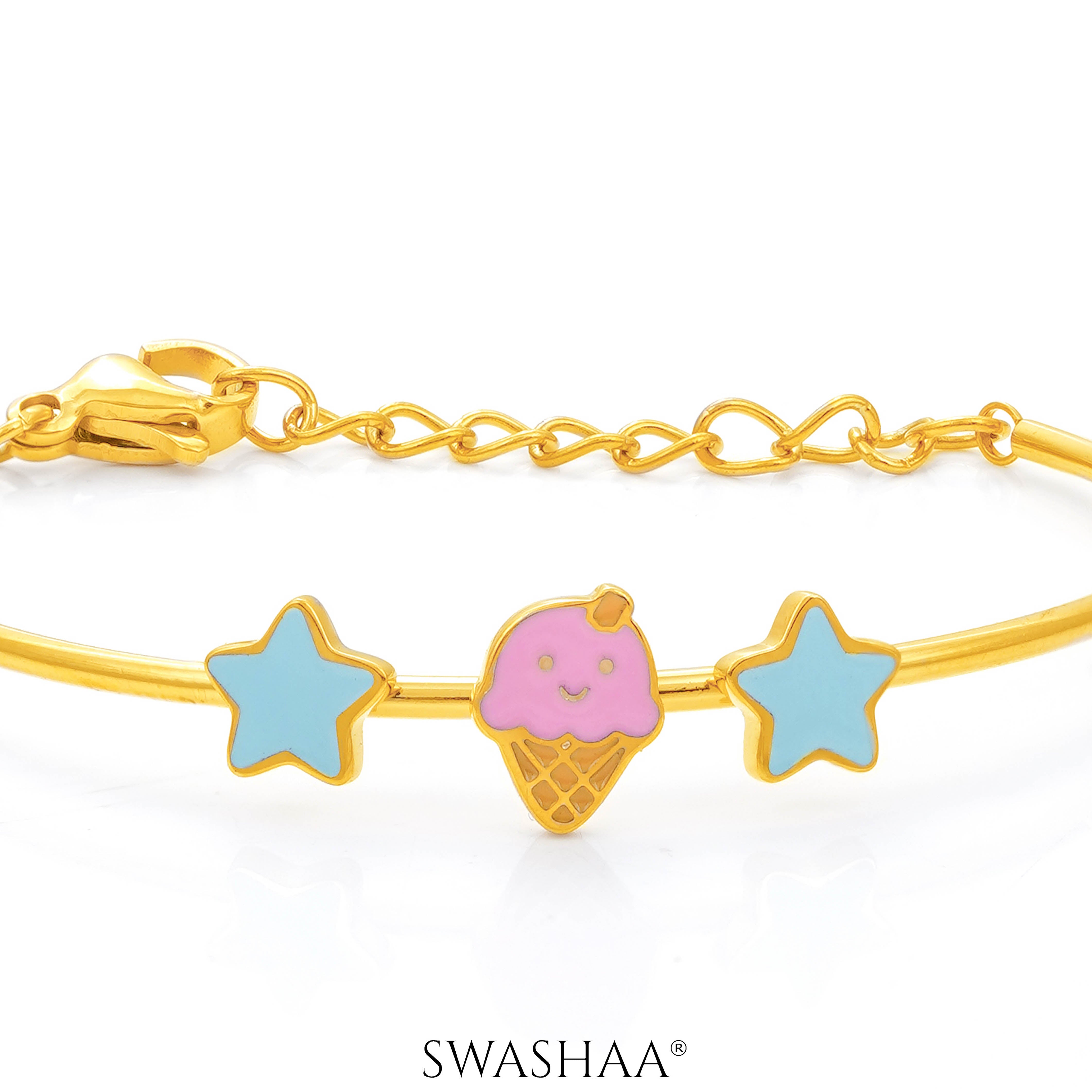 Icecream Twinkle Charms 18K Gold Plated Kid's Kada Bracelet