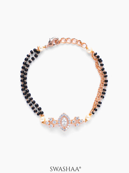 Ilahi Oval Diamond Marquise Shaped Solitaire Pearl Rosegold Plated Layered Mangalsutra Bracelet