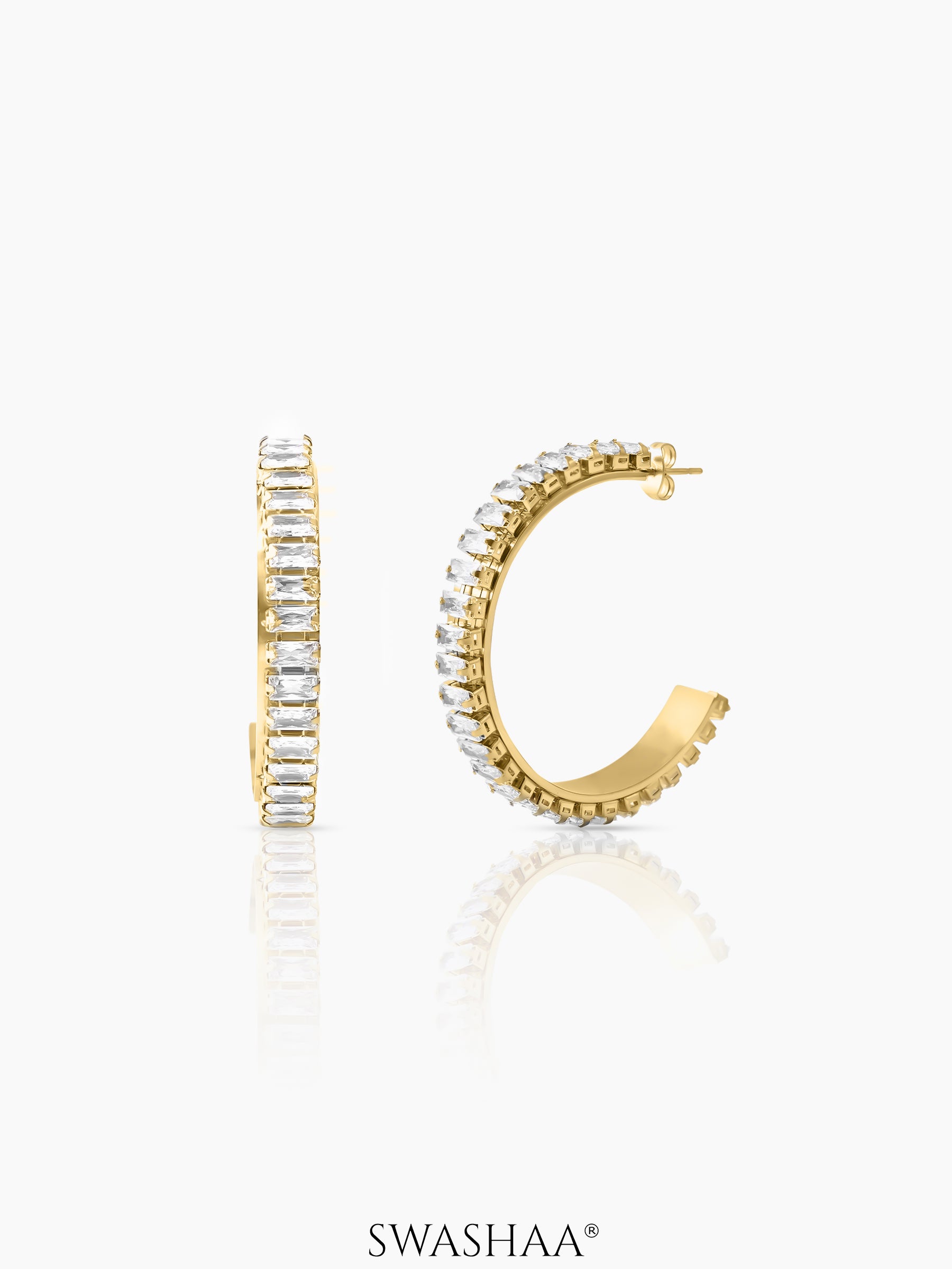 Imara Sparkling Stones 18K Gold Plated Hoop Earrings