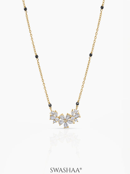 Inaaya Floral Shaped Diamond Cluster 18K Gold Plated Pendant Mangalsutra