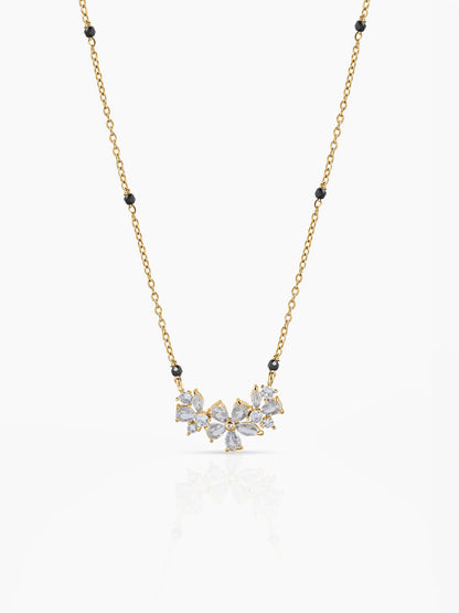 Inaaya Floral Shaped Diamond Cluster 18K Gold Plated Pendant Mangalsutra