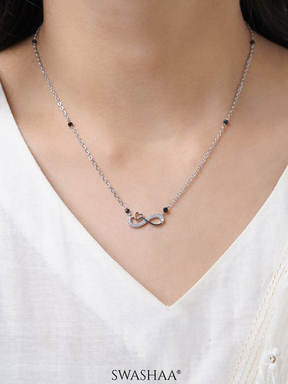 Infinity Heart Shaped Diamond Silver Mangalsutra