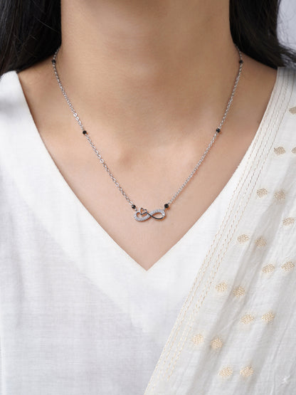 Infinity Heart Shaped Diamond Silver Mangalsutra