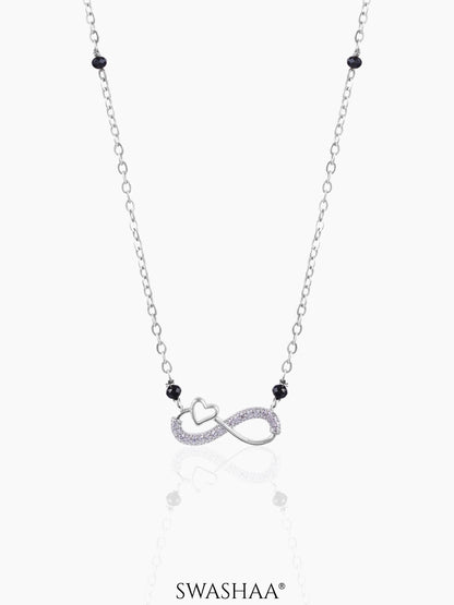 Infinity Heart Shaped Diamond Silver Mangalsutra