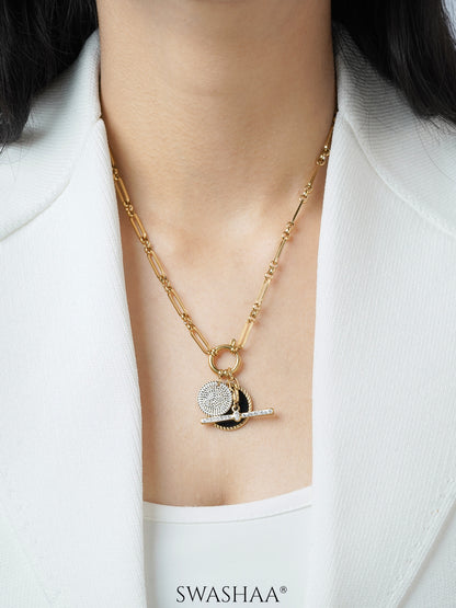 Selene Dual Coin Pave drop charms 18K Gold Plated Necklace