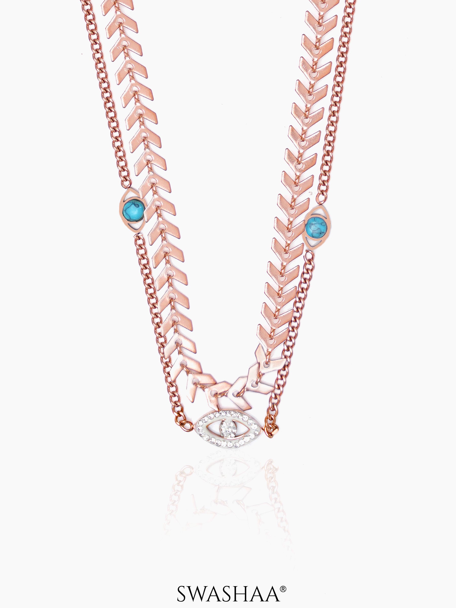 Ira Leaf Evil Eye Rosegold Plated Necklace