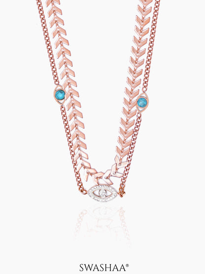 Ira Leaf DIamond Evil Eye Turquoise Beads Rosegold Plated Chain Pendant Necklace